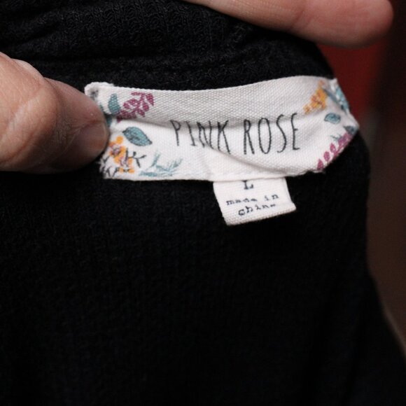 Pink Rose Black Waffle Hoodie - Picture 7 of 8